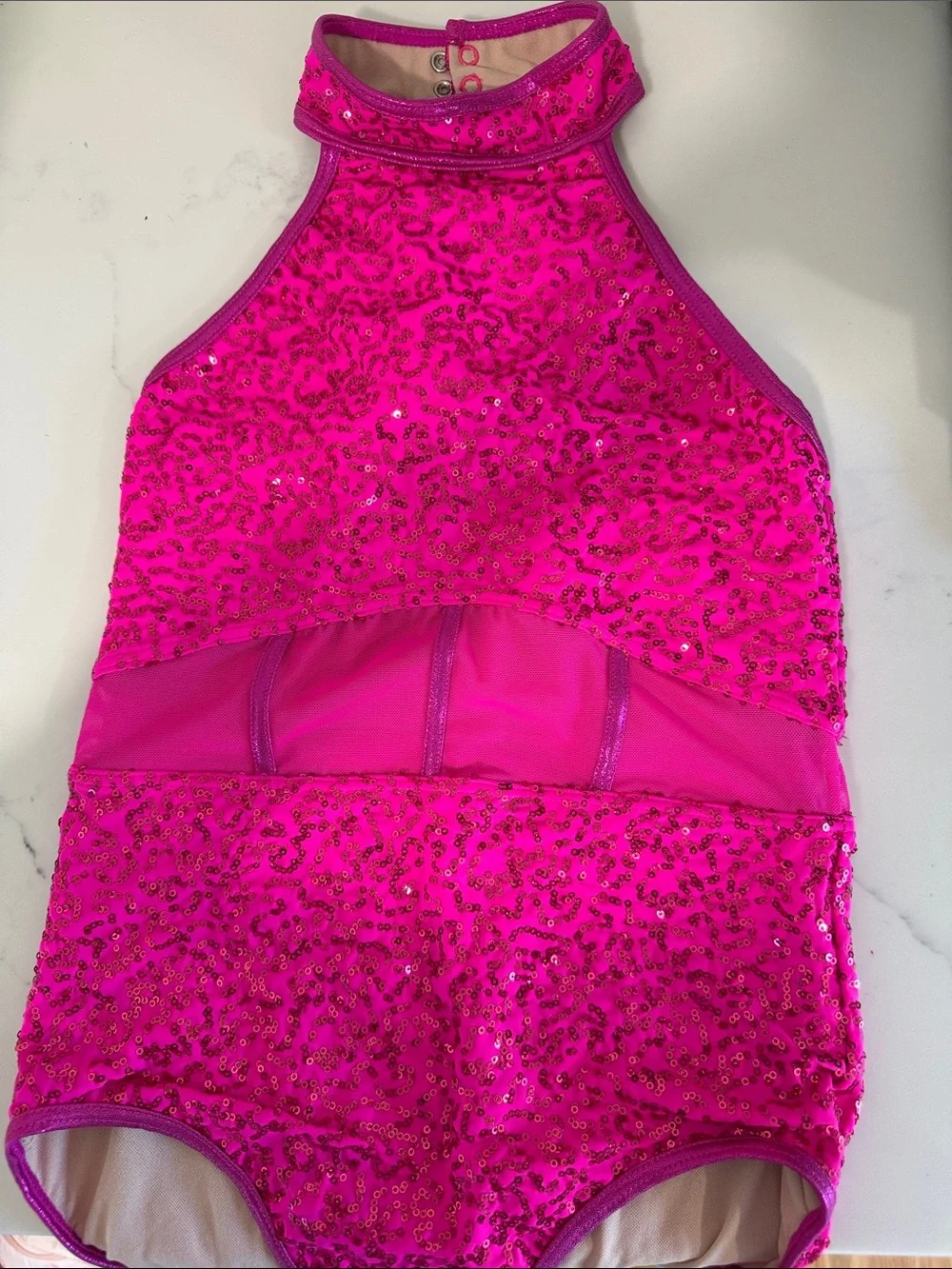 balera Hot Pink Sequin Halter Dance Leotard